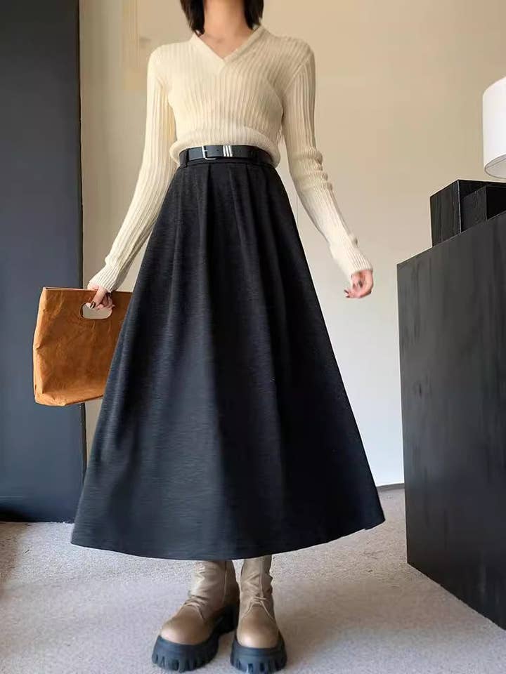 Marayn – wholesale Skirt – Women’s – Chic Korean Knit Midi Skirt HighWaisted Slimming ALine5