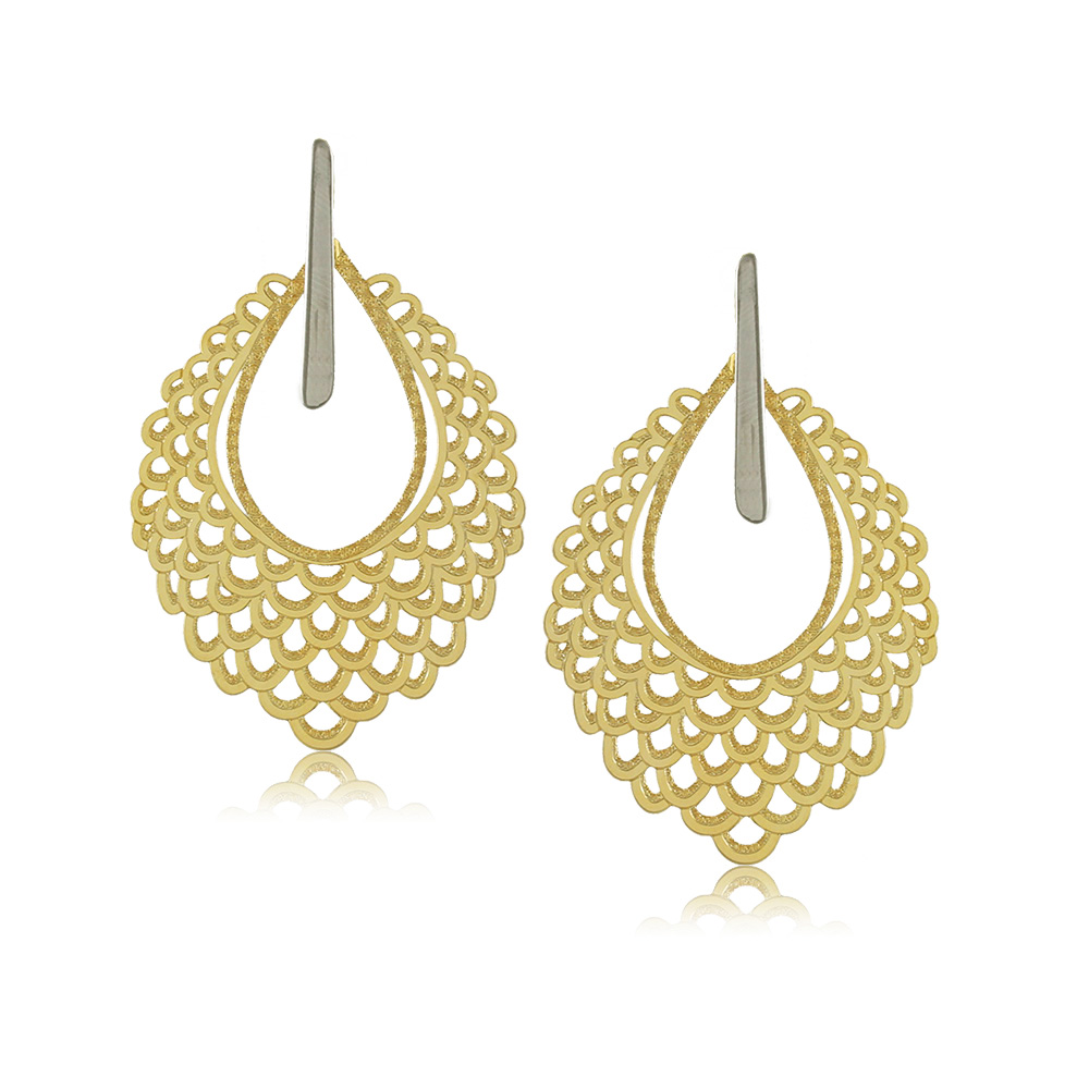 Gold filigree dangle hoop earrings Post earrings