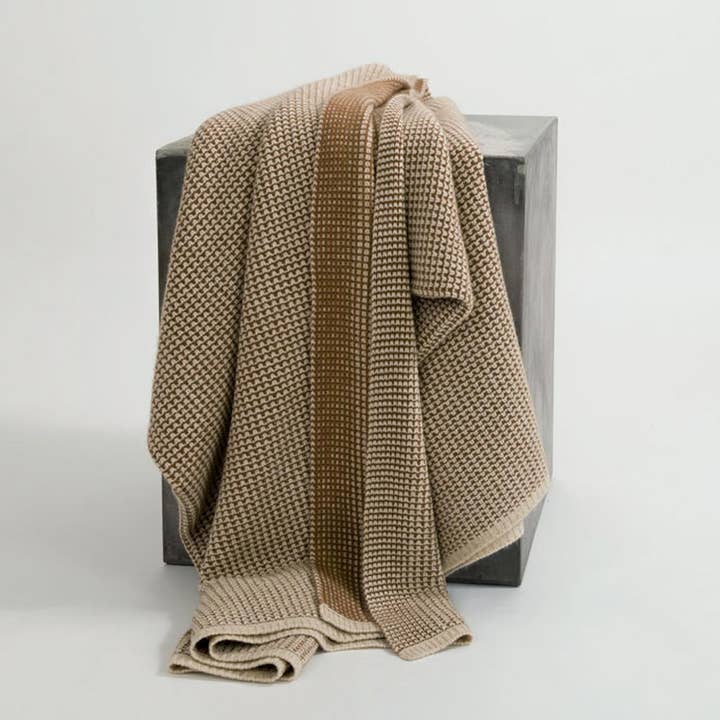 Bloomist - Wholesale Throw Blanket - Linen and Cognac Waffle Knit Cashmere Throw
