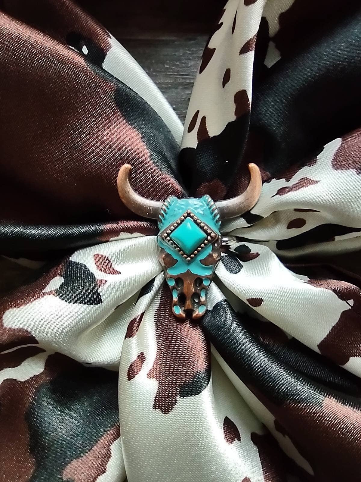 Double B Wild Rags - Wholesale Scarf Clip - Women's - Concho Turquoise and copper Longhorn wild rag scarf slide0
