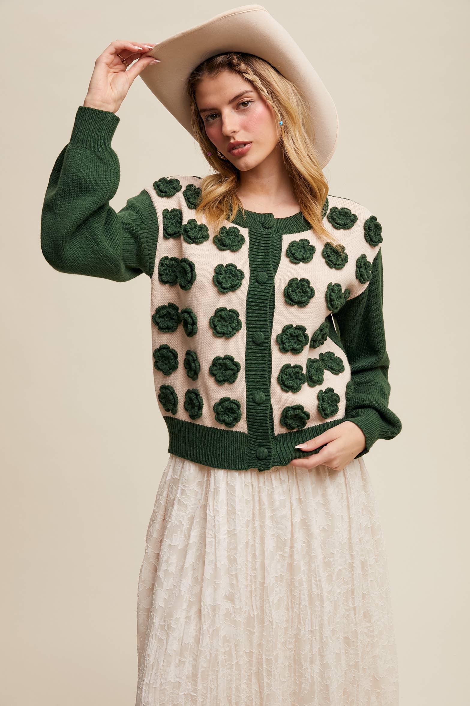 Listicle - Wholesale Cardigan - Women's - Handmade Rose Applique Knit Cardigan34