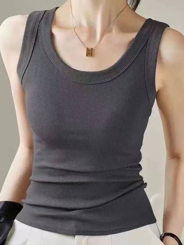 5 färger Enkel enfärgad ärmlös västtopp för wholesale av VividLux