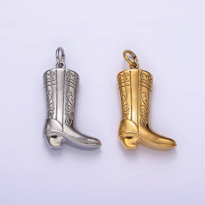 Aim Eternal - Vente Breloques/médailles personnalisées - Breloque de bottes de cowboy artisanales gravées en acier inoxydable en or et argent | P12735
