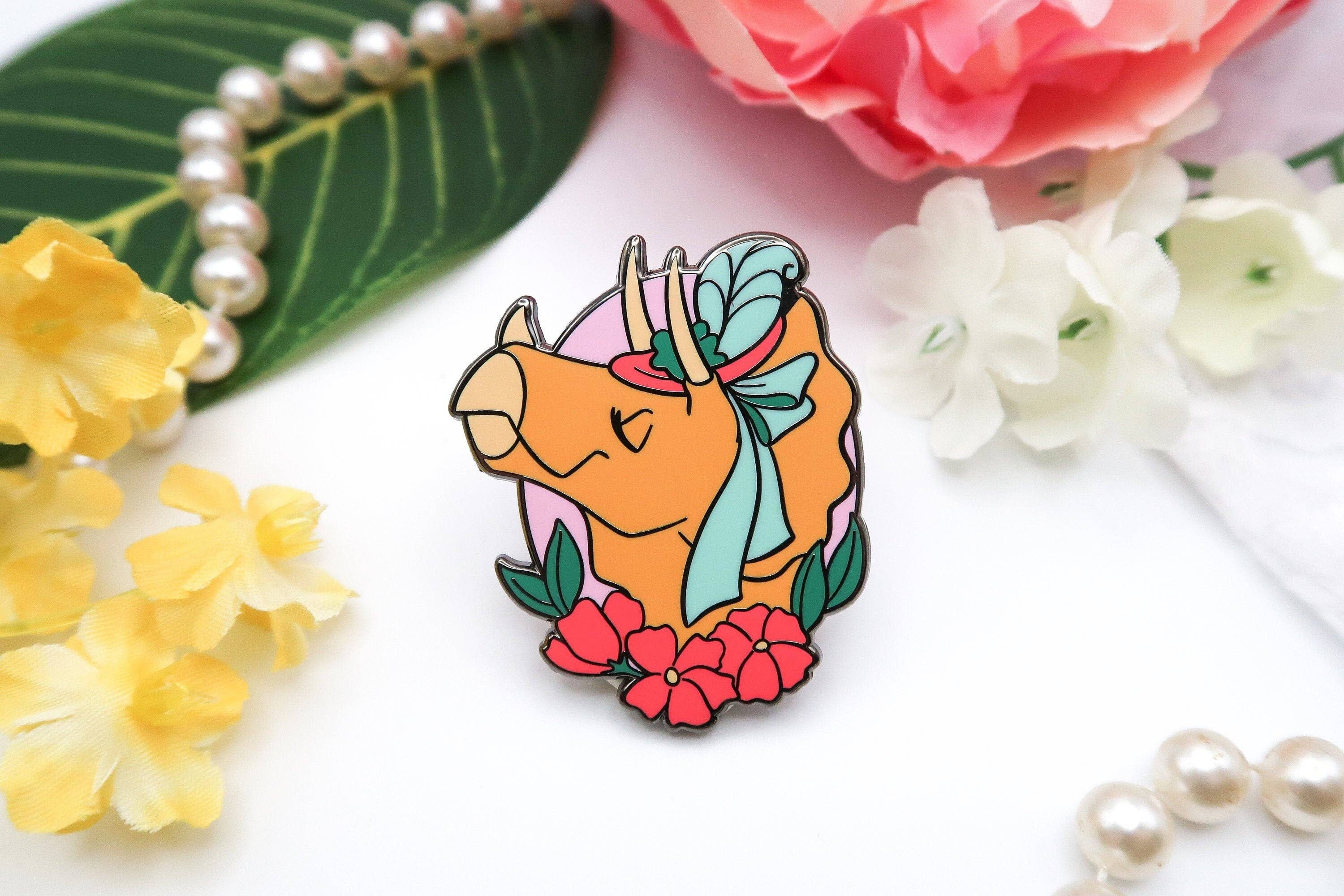 Geekly Whimsical - Wholesale Lapel Pin/Button - Dapper Dinos - Josephine Triceratops Enamel Pin6