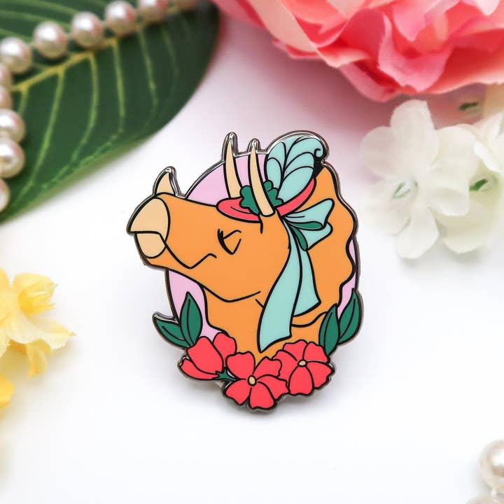 Geekly Whimsical - Wholesale Lapel Pin/Button - Dapper Dinos - Josephine Triceratops Enamel Pin6