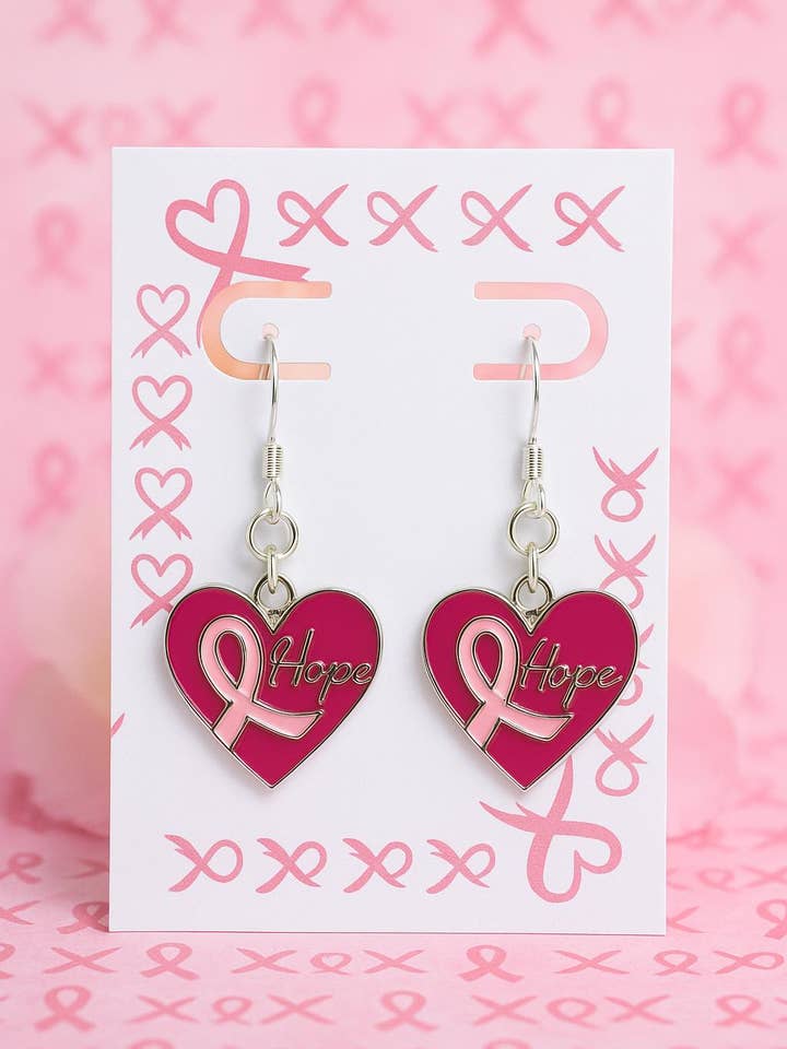 Herz Hoffnung Rosa Schleife Brustkrebs-Bewusstsein Ohrringe für den Großhandel von Bad Apple Designs