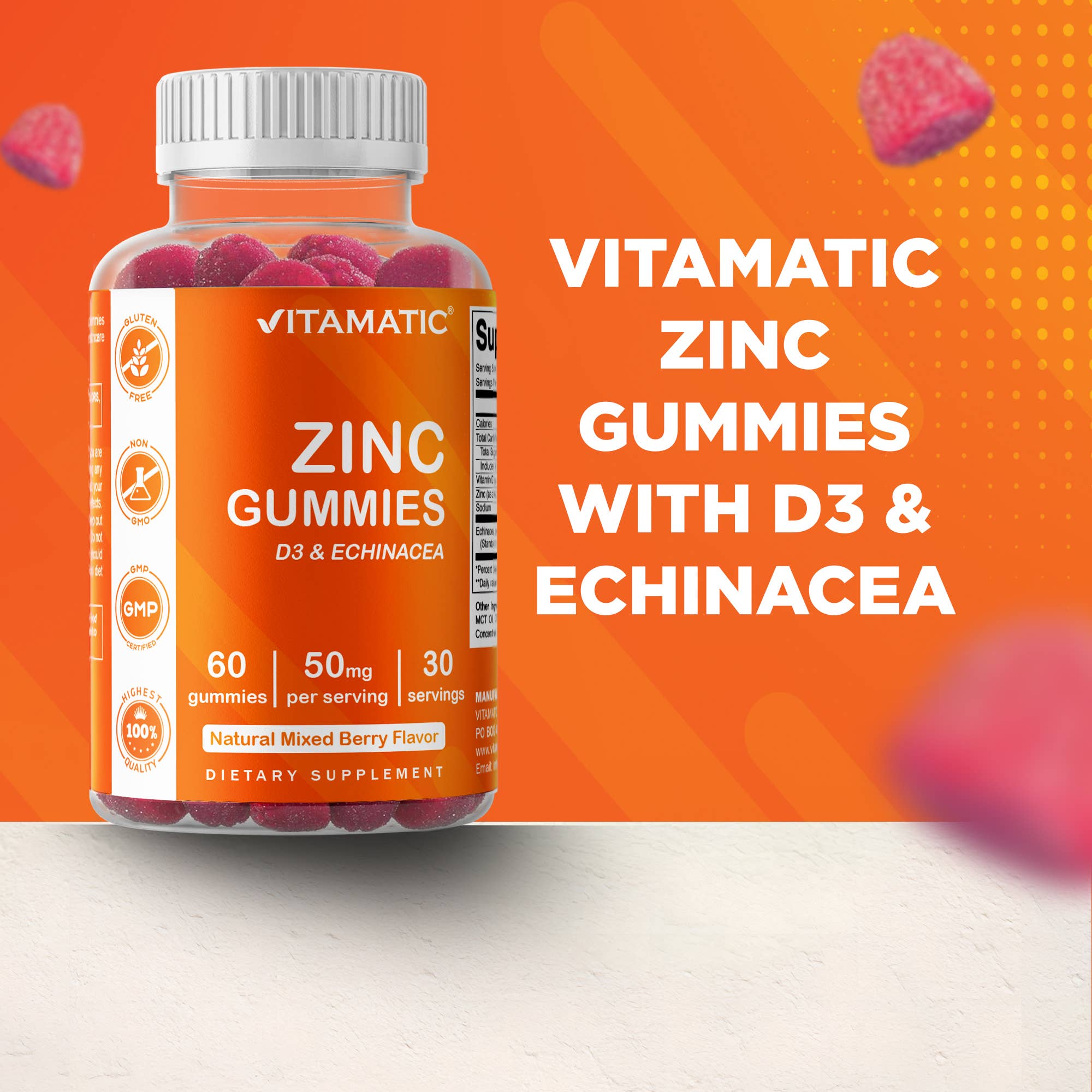 Vitamatic - Wholesale Oral Supplement/Vitamin - Vitamatic Zinc 50mg | 60 Vegan Gummies6
