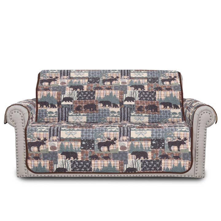 Grand Bear Lodge Patchwork Animal Loveseat Furniture Cover for wholesale by De Leon Collections