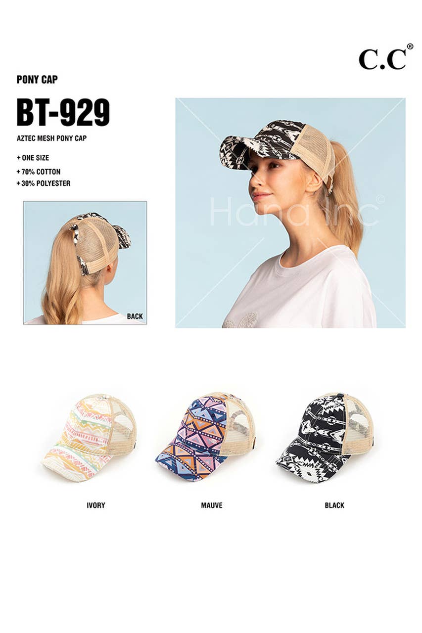 Hana - Wholesale Ponytail Cap - Women's - C.C Aztec Pattern Mesh Back Ponytail Baseball Cap5