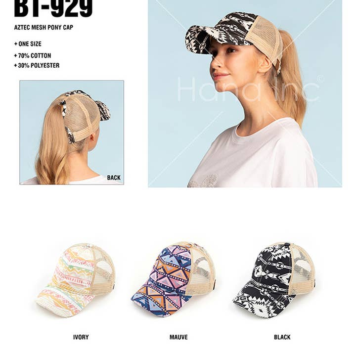 Hana - Wholesale Ponytail Cap - Women's - C.C Aztec Pattern Mesh Back Ponytail Baseball Cap5