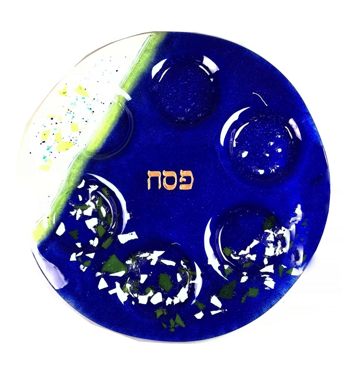 Calypso Chile - Vente Assiettes/plats/bols de décoration - Assiette de Seder en verre fusionné fait main - Judaica aux couleurs confettis