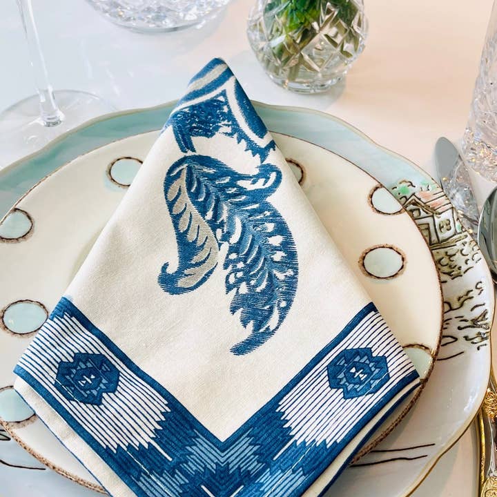 Guardanapos de mesa impressos à mão - Conjunto de 6 - Ajanta Maldives por atacado de Wildflower Blue