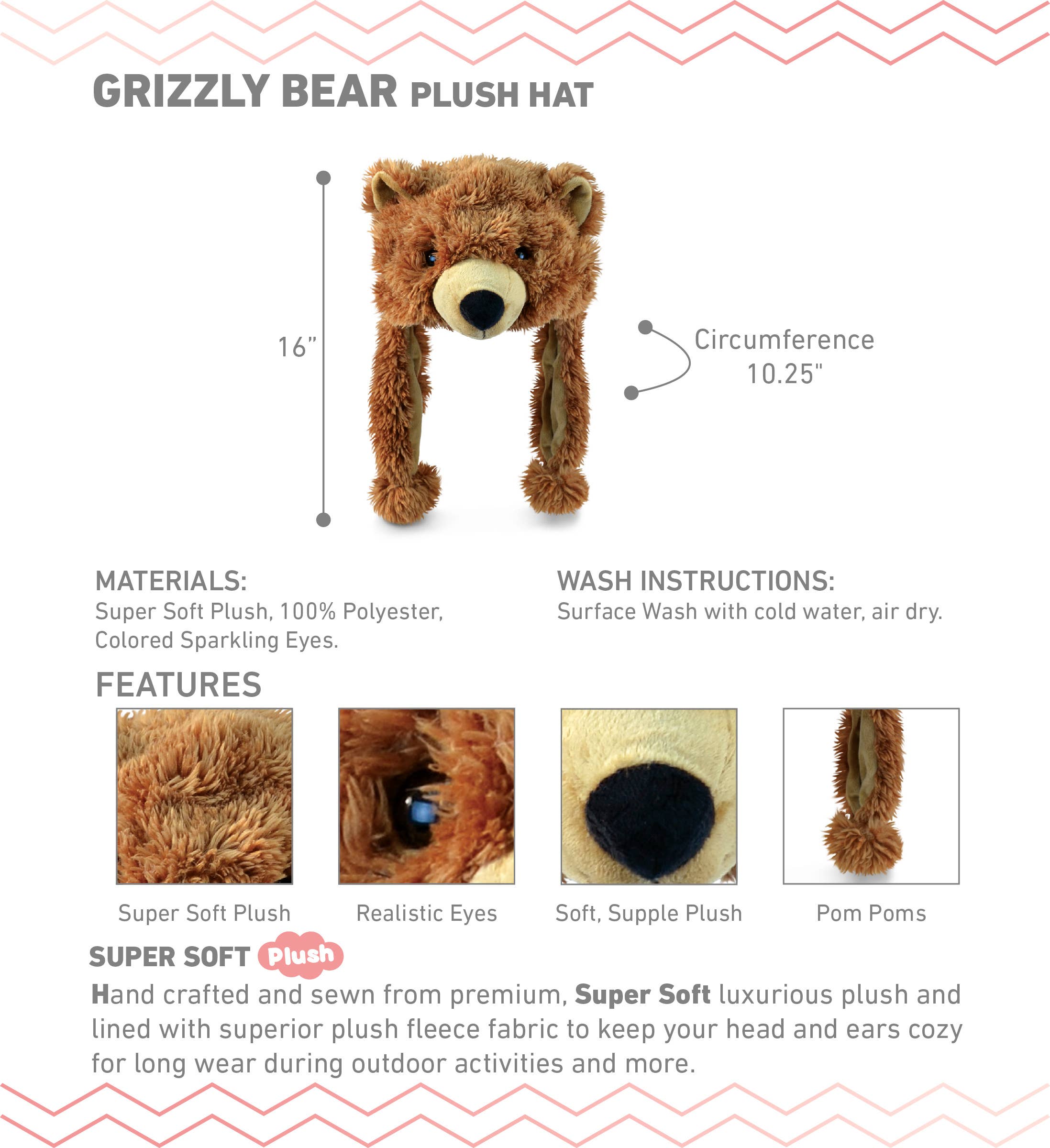 Cota Global - Vente Chapeau – enfant - Chapeau en peluche super doux - Ours Grizzly1