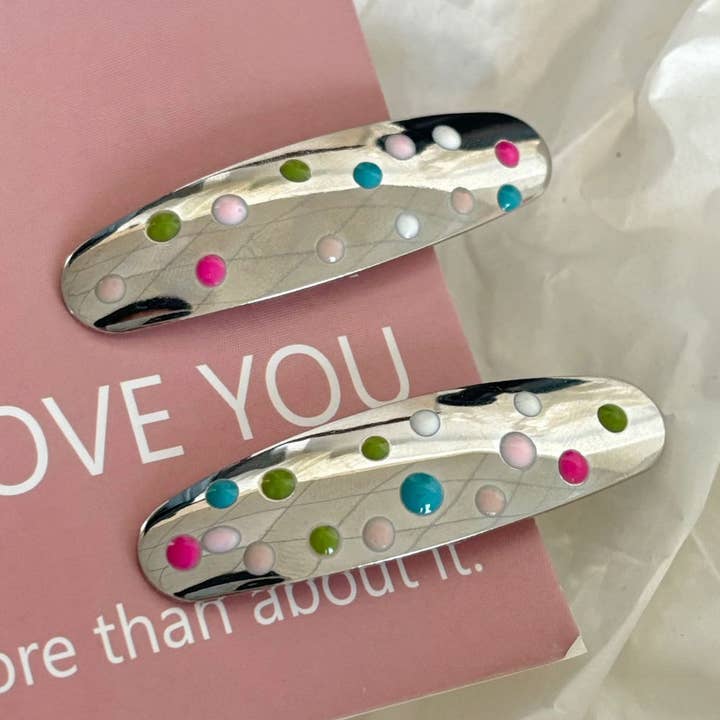 Argent Pinces à cheveux argentées à pois colorés DPJC31 en vente sur Faire