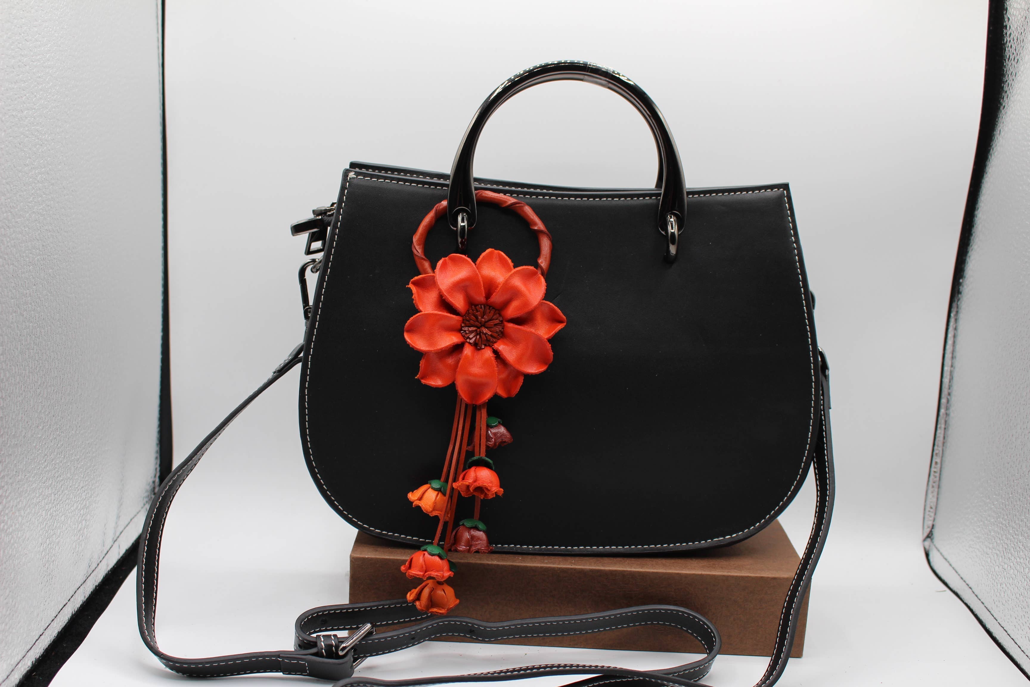 Sunflower Handmade leather inc - Wholesale Keychain - Women's - Leather flower key chain key purse bag charm1