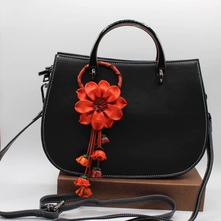 Sunflower Handmade leather inc - Wholesale Keychain - Women's - Leather flower key chain key purse bag charm1