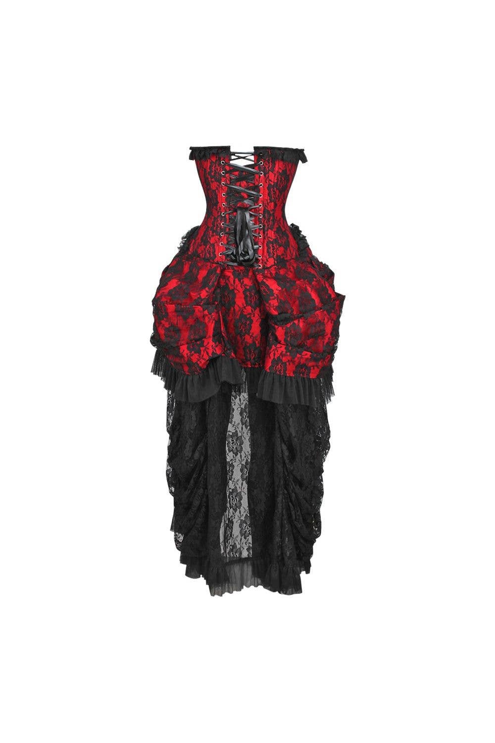 Daisy Corsets - Vente Robe – femme - Robe-corset Top Drawer en acier désossé rouge avec dentelle noire2