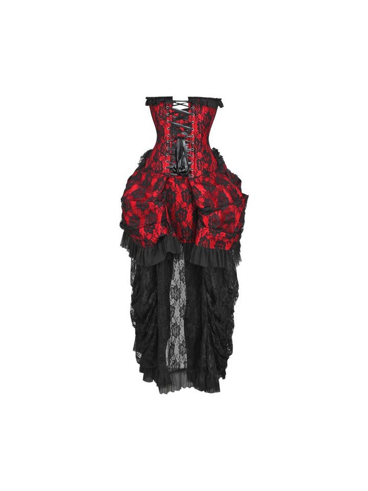 Daisy Corsets - Vente Robe – femme - Robe-corset Top Drawer en acier désossé rouge avec dentelle noire2