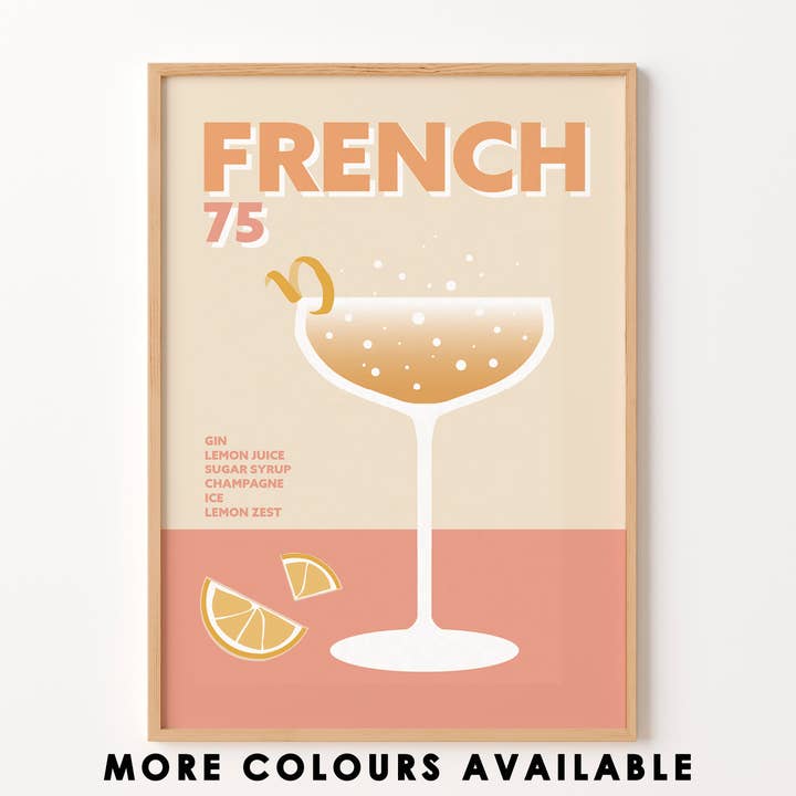 Fransk 75 Prosecco Champagne Cocktailprint for engroshandel hos Peach and Home