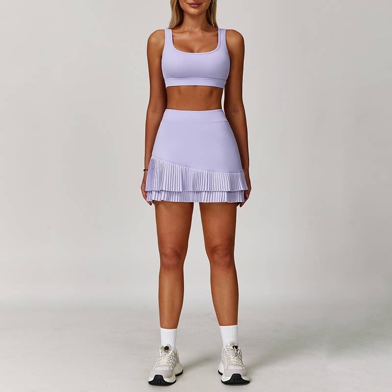 WONDERXFANS - Wholesale Activewear Set - Women's - Wide straps Sports Bra + Golf And Tennis skirts 2-Piece Set8