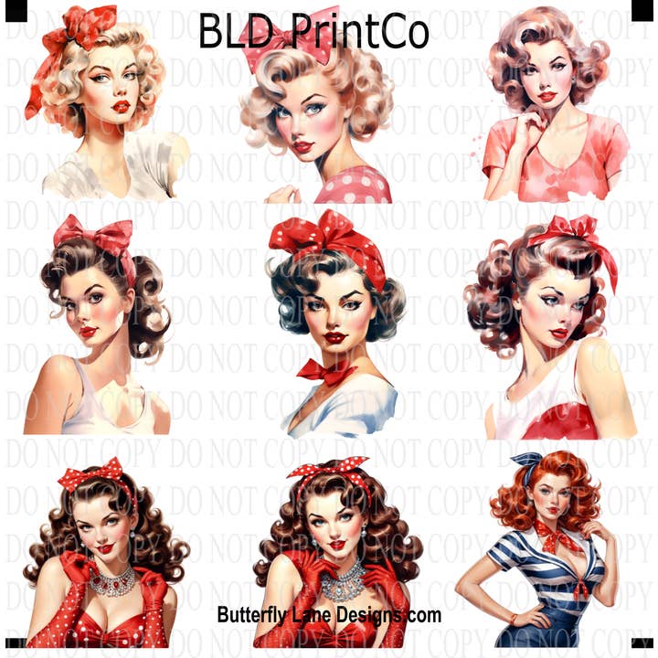 CAPS 18 Ensemble Rétro Pin-up Fille Set 2 pour la vente par BLD Print Co