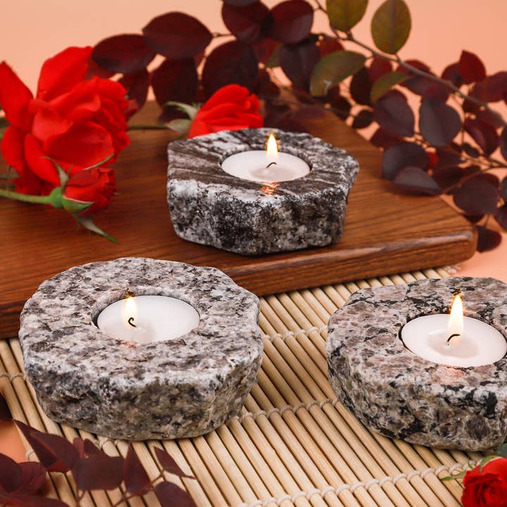 Sea Stones - Wholesale Candle Holder - Ember - Natural Edge Granite Tea Light Candle Holder