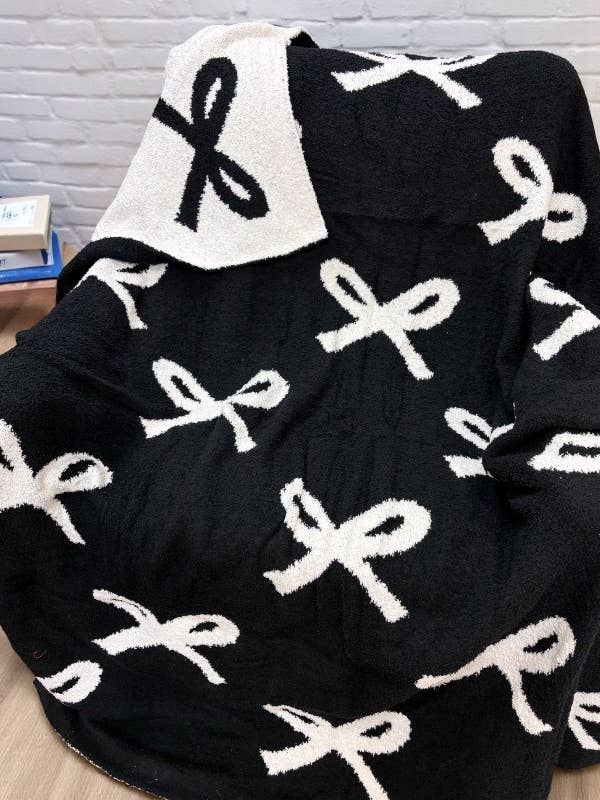 Schwarze und cremefarbene Luxusdecke mit Schleife für den Großhandel von Nash Grey