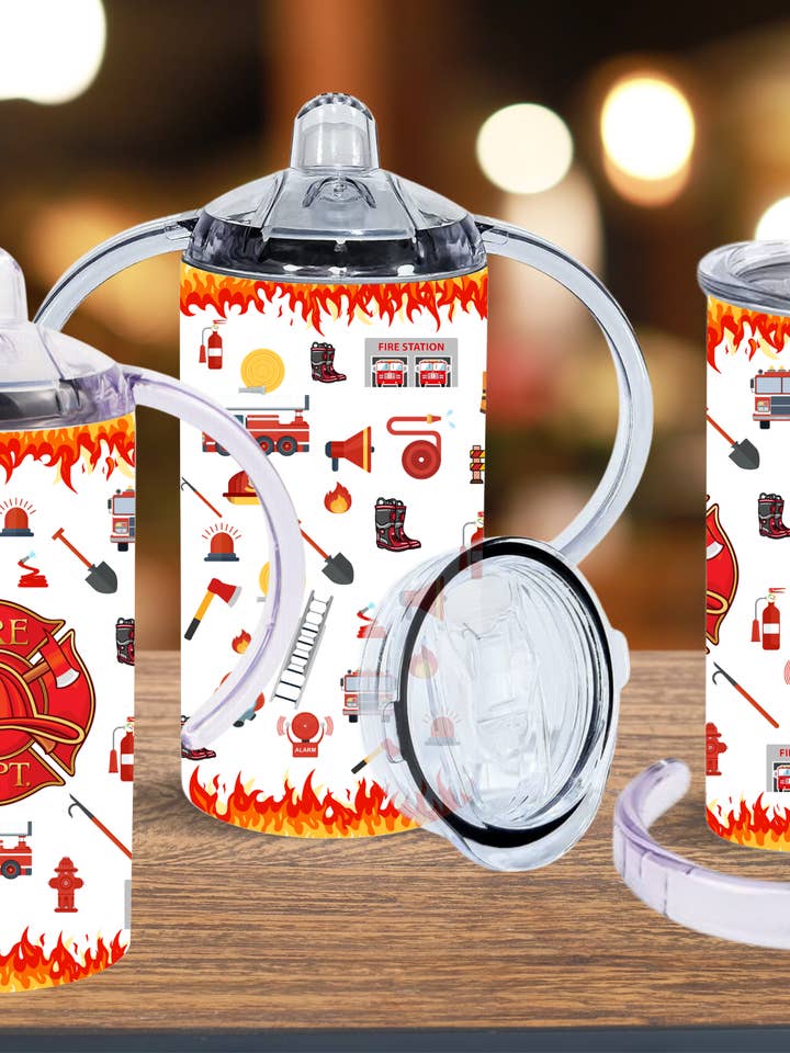 Kids Tumbler with 2 lids - Firefighter Theme 12oz Sippy Cup for wholesale by Creative Farm Designs