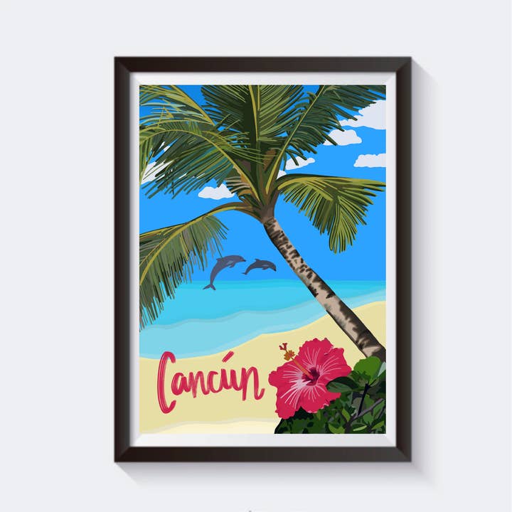 Impresión de arte de viaje a Cancún, México, disponible en 6 tamaños para venta al por mayor de 2 Sisters