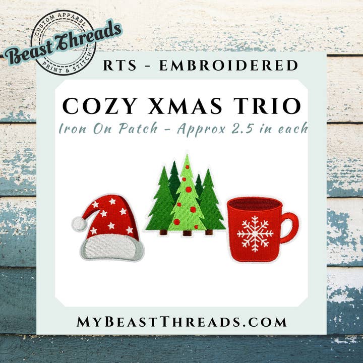 Cozy XMAS Trio Embroidered Patch- RTS for wholesale by Beast Threads LLC