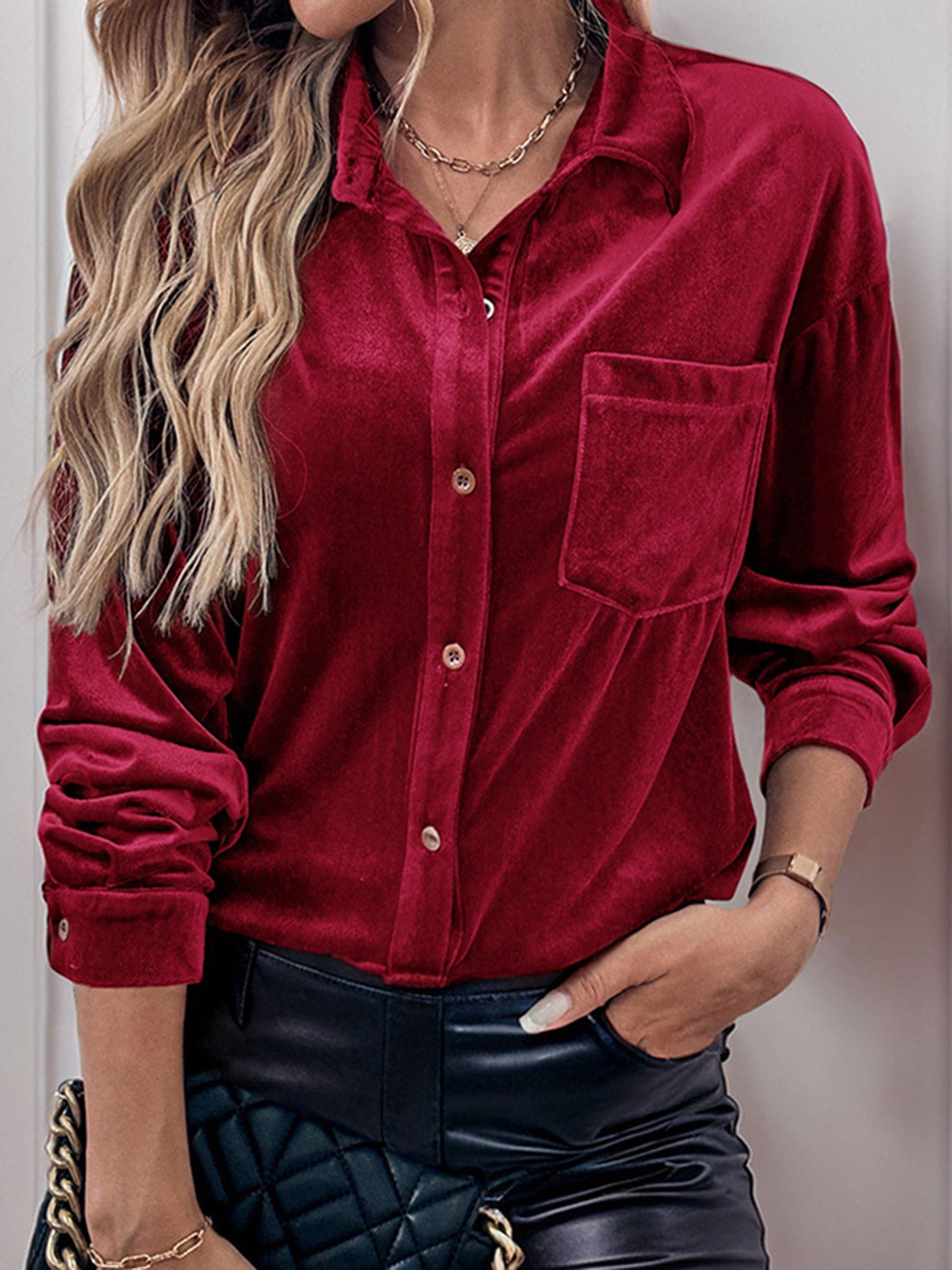 Wholesalesir - Vente Chemise – femme - Chemise à col en velours à manches longues0