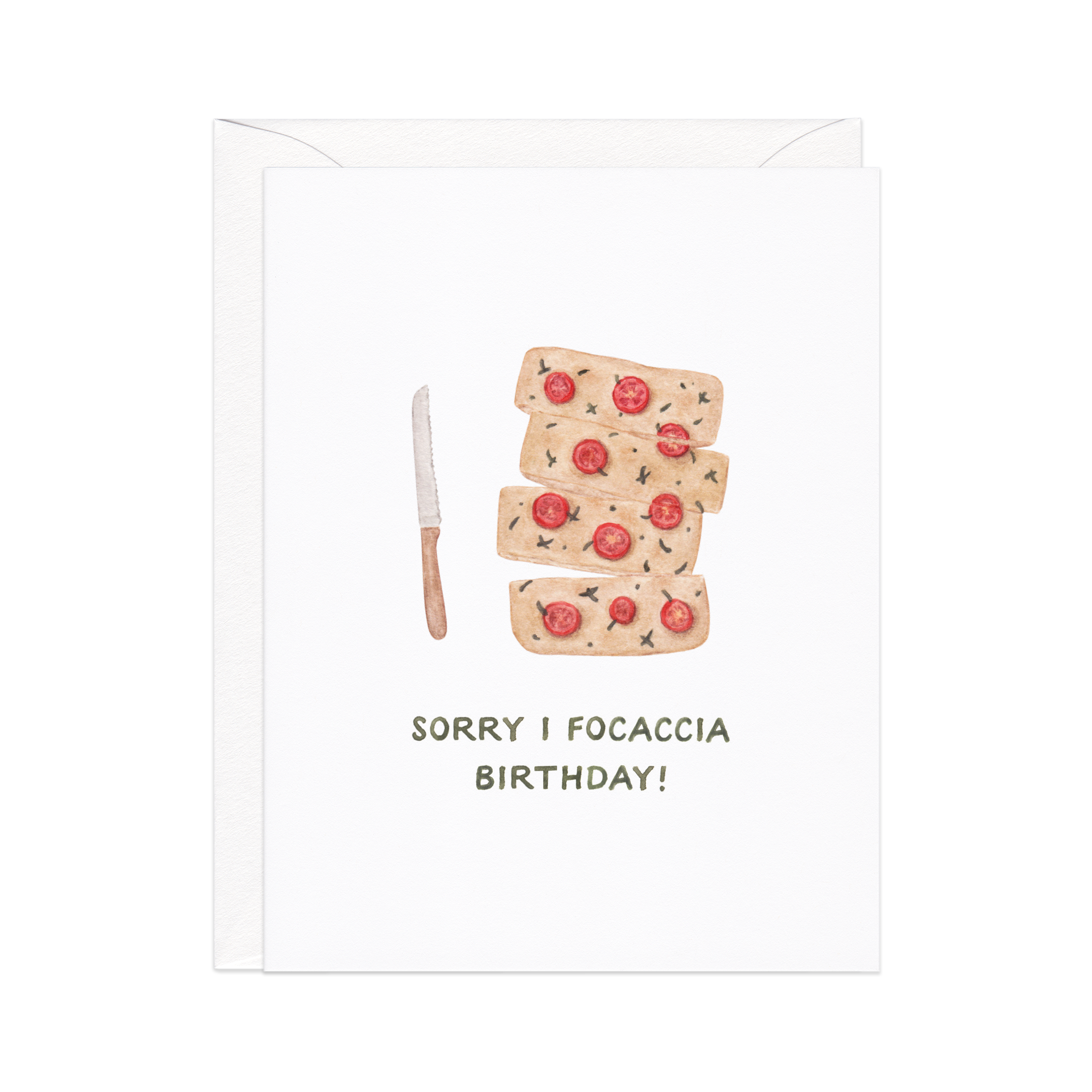Amy Zhang - Wholesale Birthday Card - Sorry I Focaccia — Food Pun Belated Birthday Card1