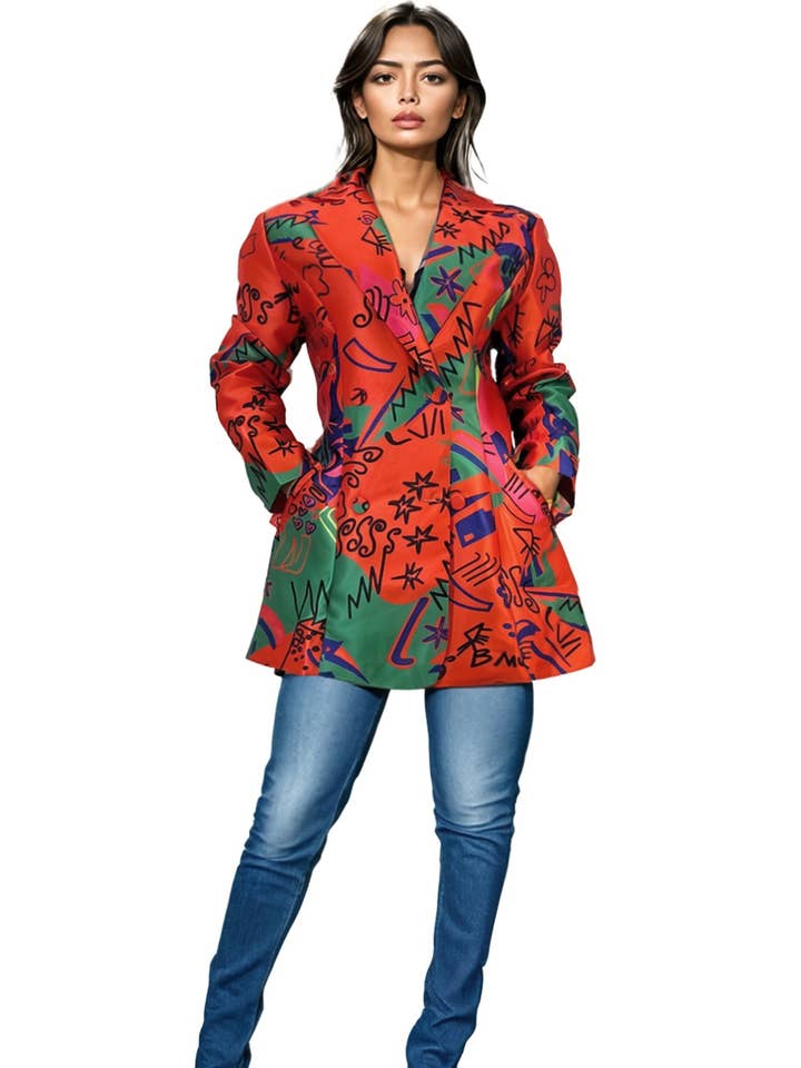 A93011A RED LONGLINE BLAZER TOP for wholesale on Faire1