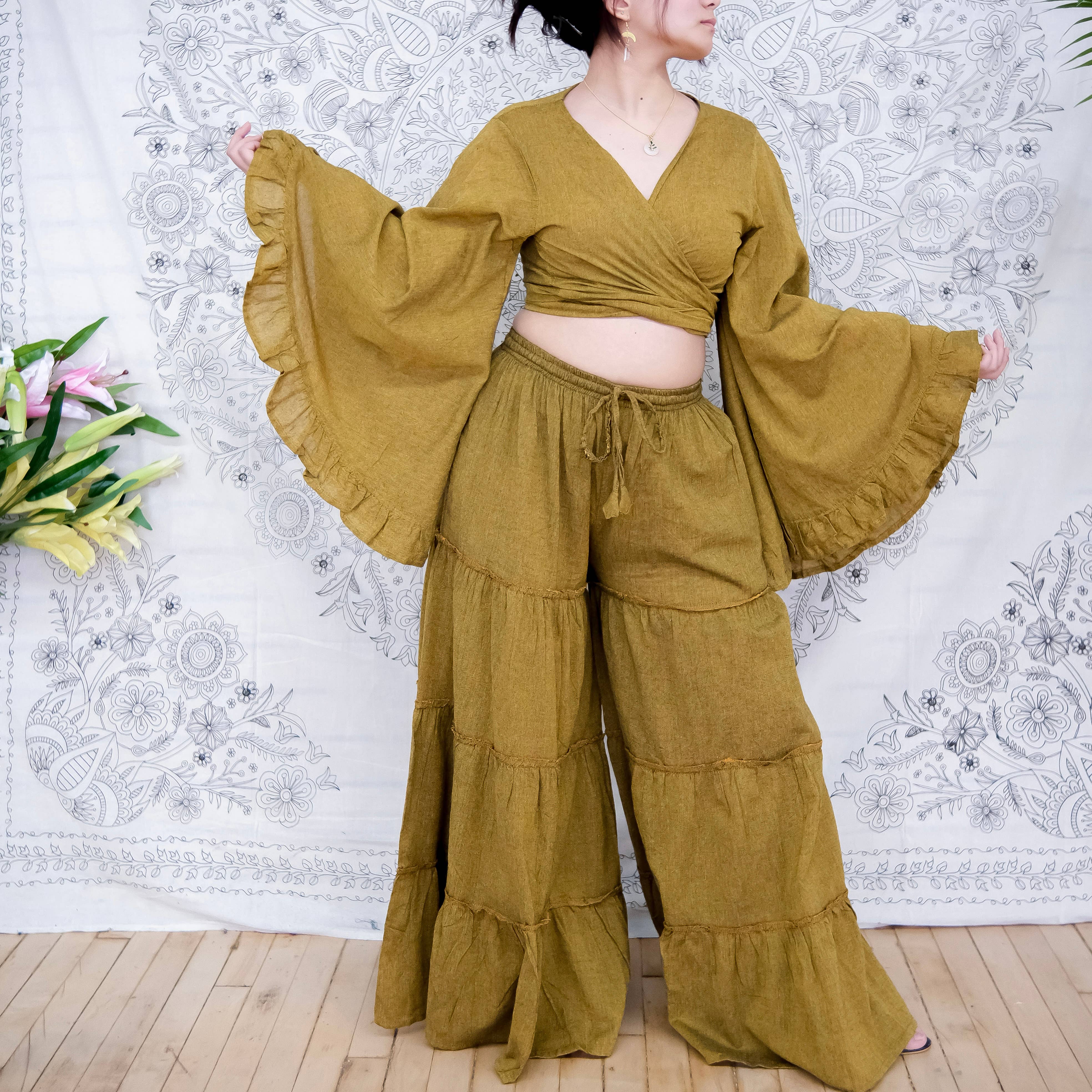 Karma Nepal Crafts - Wholesale Top & Pant Set (NOT Loungewear) - Women's - Cotton Flowy Tiered Pant with Ruffle Sleeve Set11