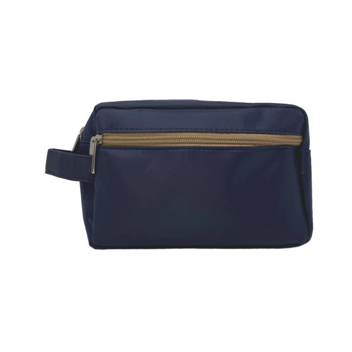 Navy Toiletry Bag with Tan Zipper for wholesale by TRAVALO