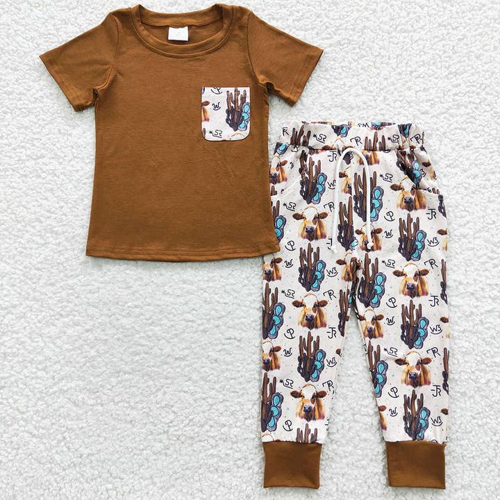 Ensembles de tee-shirt marron pour bébés garçons pour la vente par Aier Wholesale