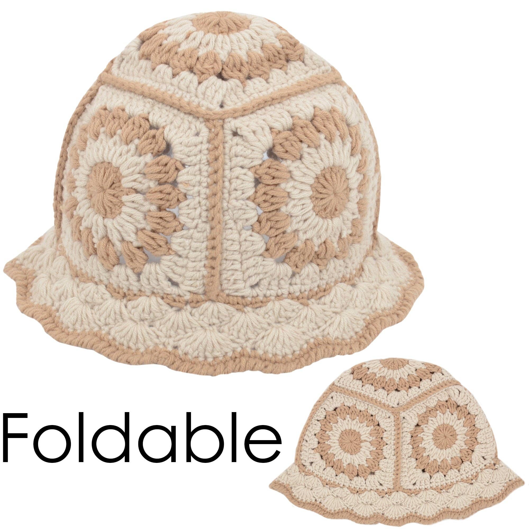 AK Brand – Engroshandel Bucket hat - Dame – Hæklet bøllehat retro solstråle strik foldbar strandhat4