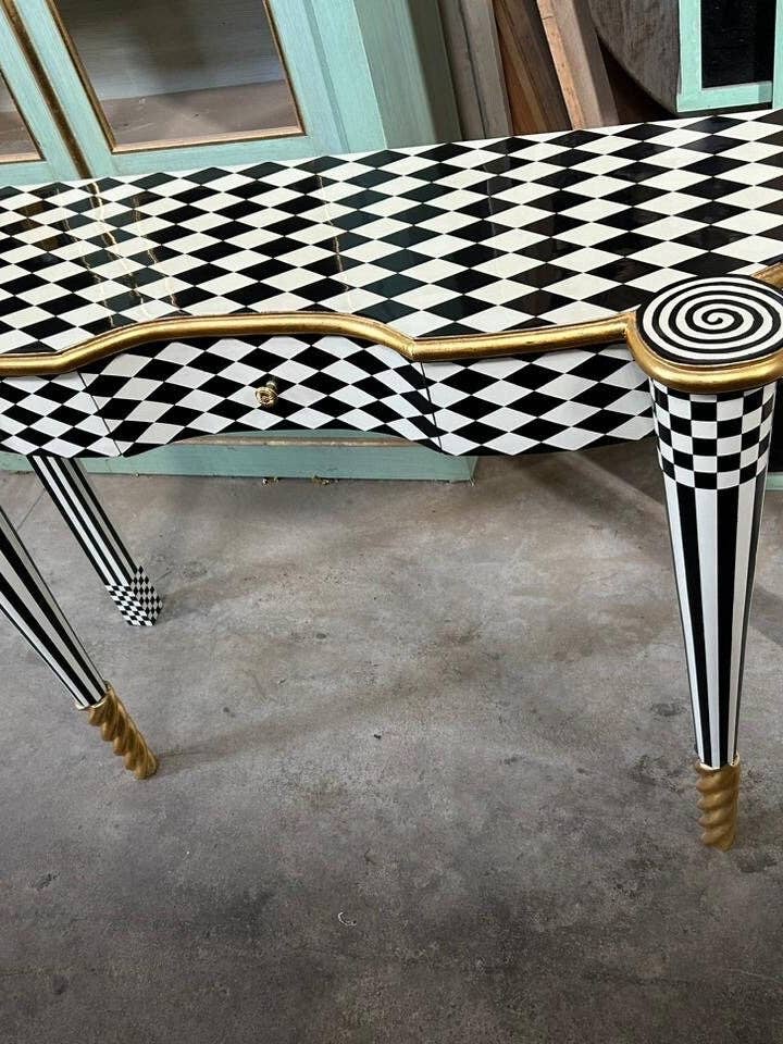 Courtly checkered Console Table-Black/white/Gold-Out Of Stock -Made to order for wholesale by MALuxury Furniture