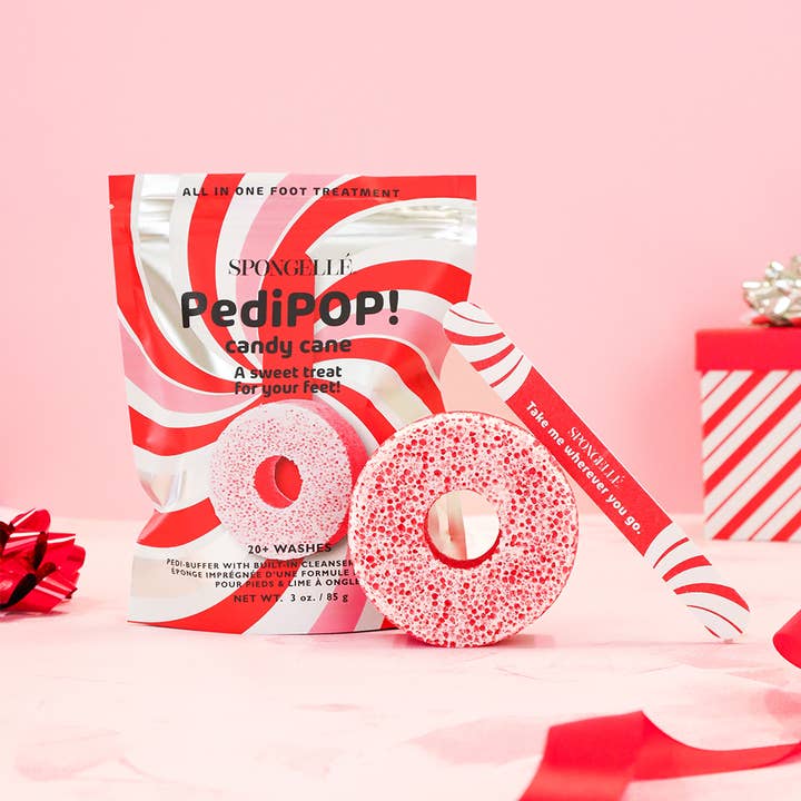 Spongellé PediPOP navideño con lima y bloque pulidor para pies Candy Cane para venta al por mayor de Spongellé | Easter Gifts | Mother's Day 2026 | Spring Gifts