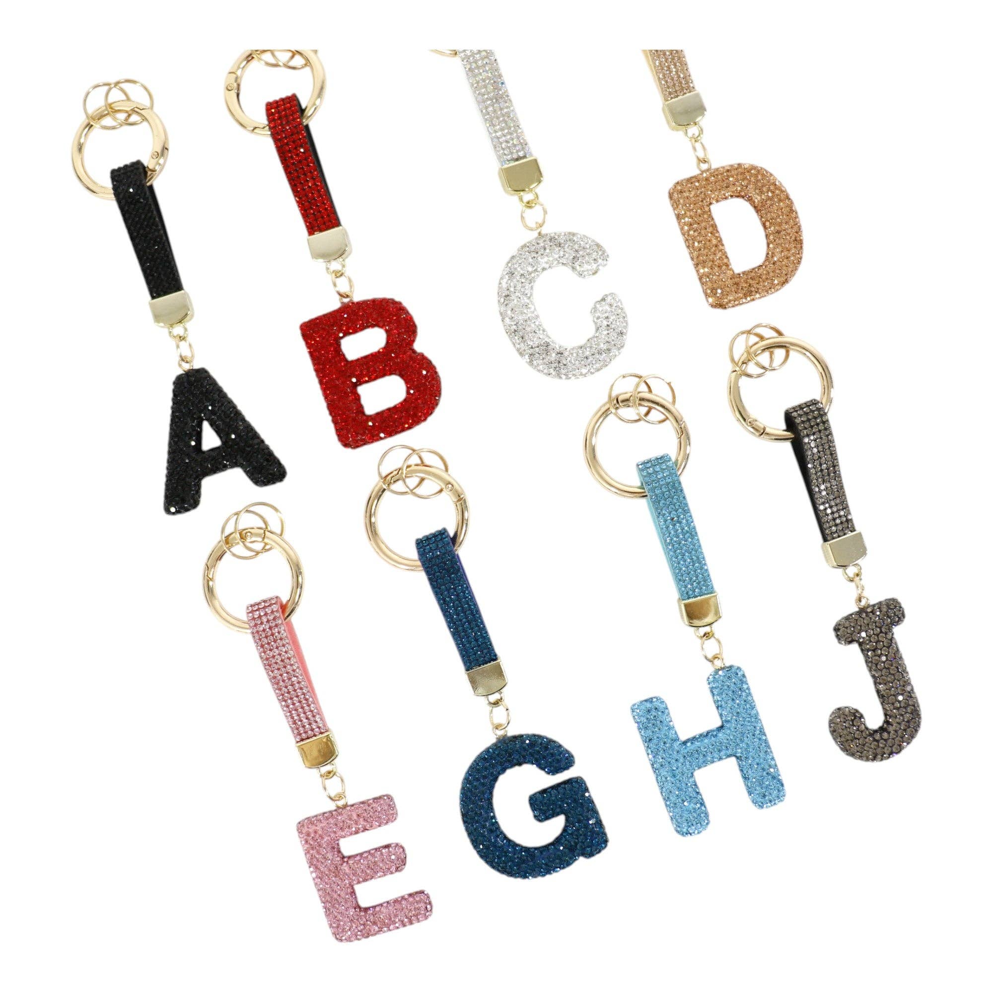 ASSORTED Rhinestone Alphabet Initial Letter Key Chain KC001..(12PC) for wholesale on Faire17