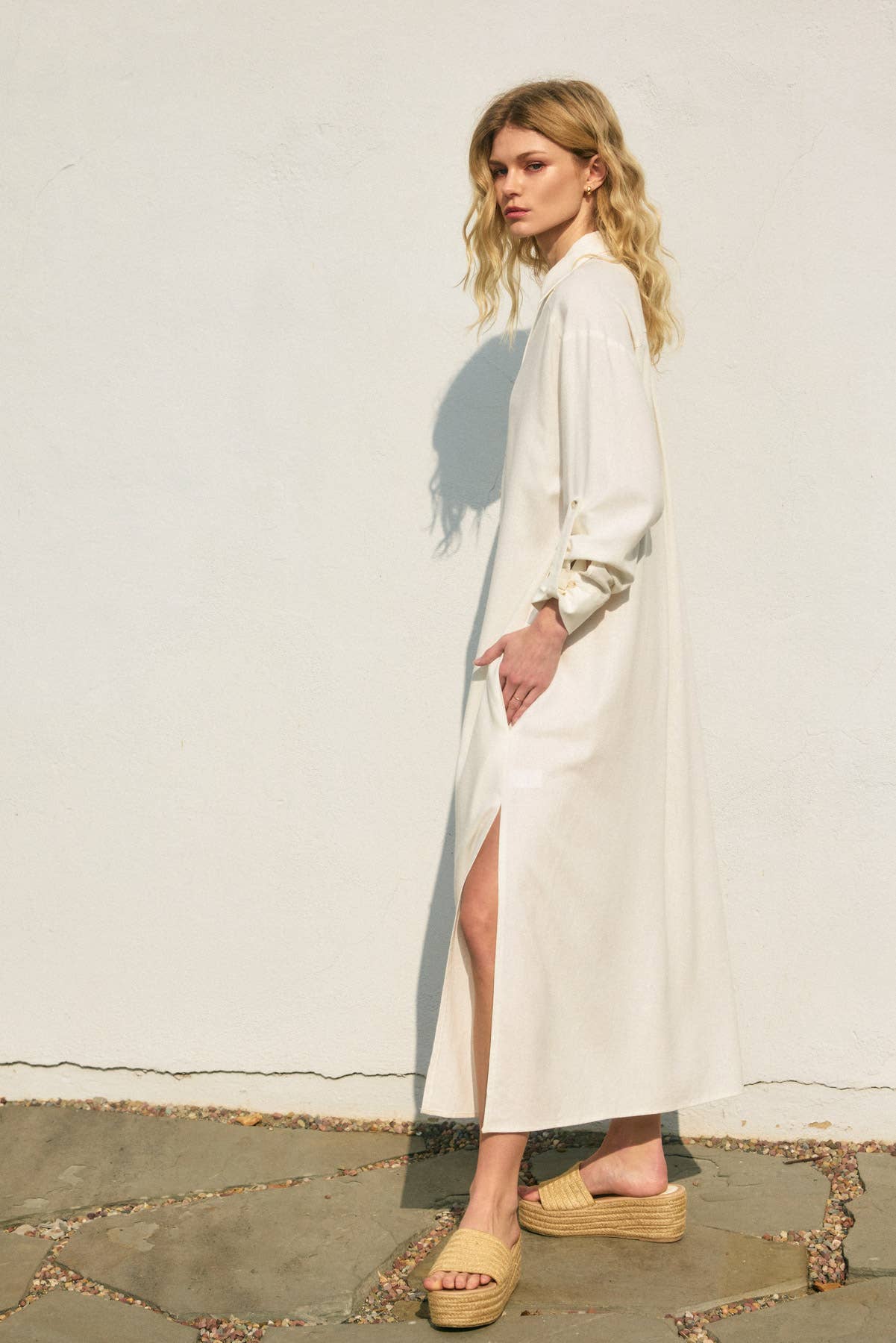 Dress Forum - Wholesale Dress - Women's - Cotton Linen Pleated Longline Shirt Dress (1)3