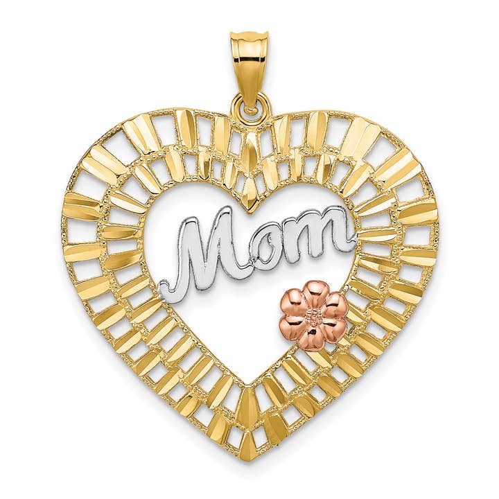 10k Two-tone w/White Rhodium D/C MOM Heart Charm for wholesale by Sophia Jewelers