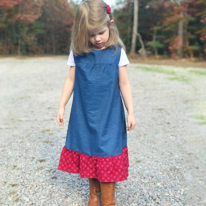 Toddler's Grow with Me Dress in Snowflake Plaid & Denim for wholesale by Modesty n Mind