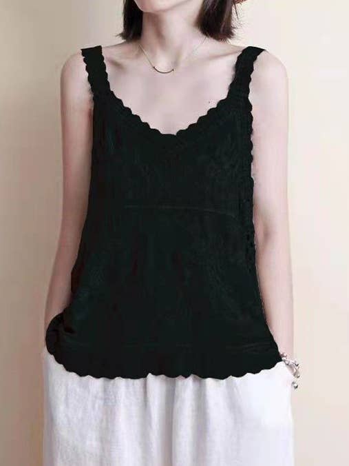 Rosa Clothing - Wholesale Tank Top - Women's - V-Neck Ethnic-Style Pattern Lace Camisole3