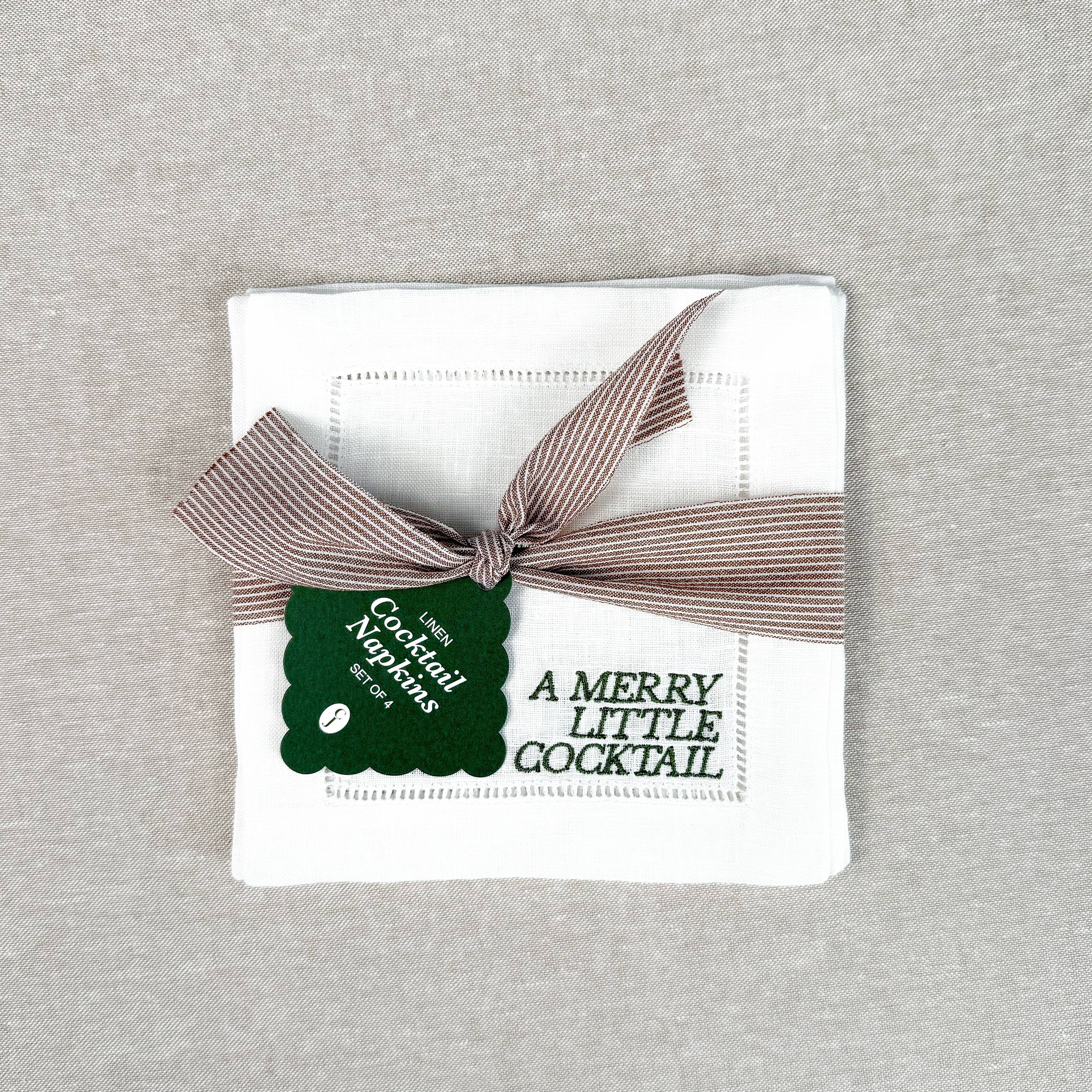 Casey Jo Paper Co. - Wholesale Dinner & Cloth Napkin - Christmas Sayings Embroidered Cocktail Napkin Set