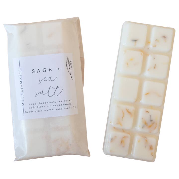 Sage + Sea Salt Scented Snap Bar Wax Melt for wholesale by Meleri and Maple Co