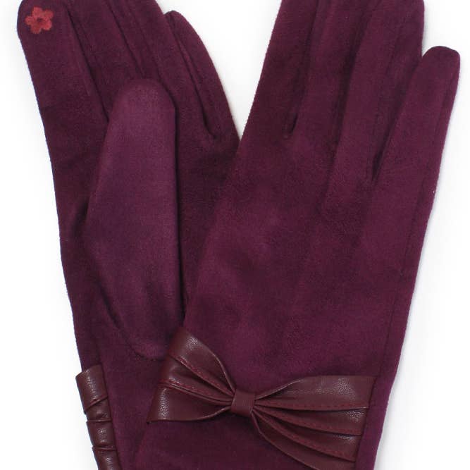 Hana - Wholesale Gloves - Women's - Ribbon Deco Suede Feel Winter Gloves