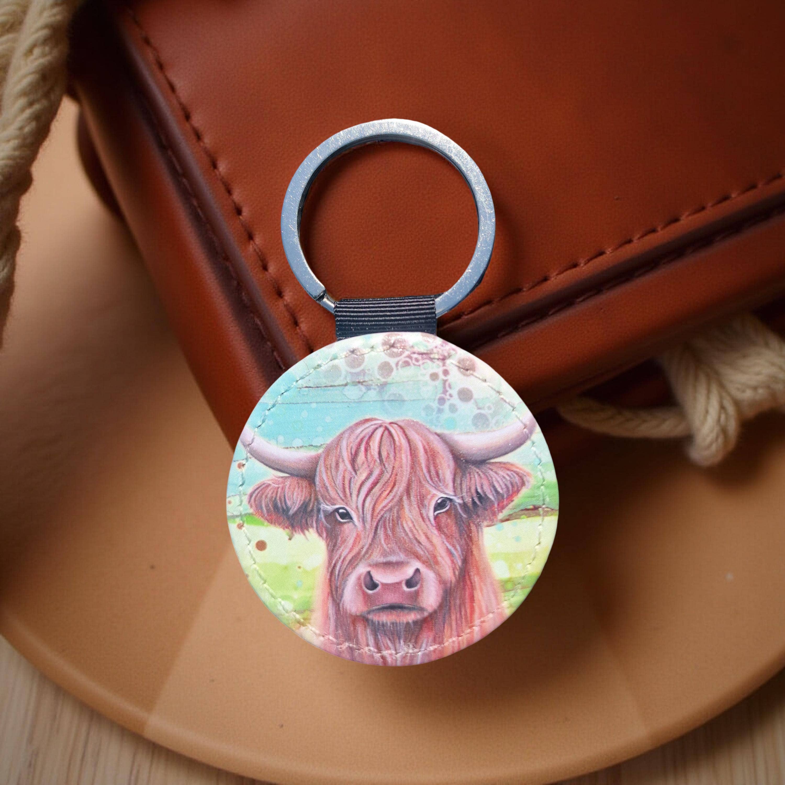 By Jo Crafts – wholesale Keychain – Unisex – 04-KR - Highland Cow Faux Leather Keyring6