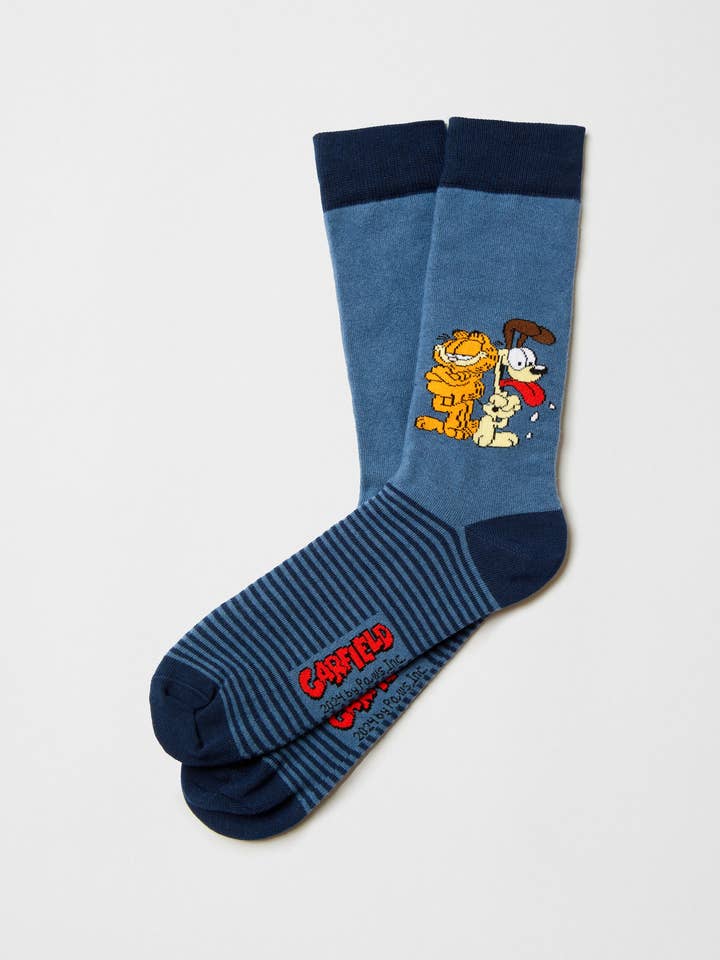 Calzini BeGarfield & Odie blu in cotone biologico 100% per la vendita all'ingrosso da parte di BESOCKS