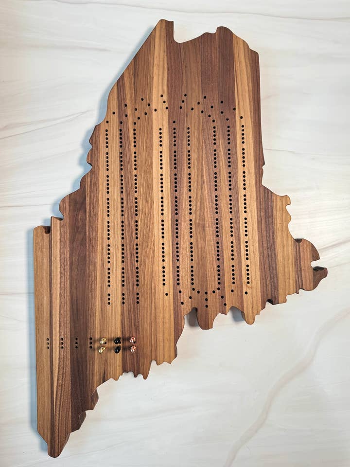 Maine Cribbage Board for wholesale by Rowe Station Woodworks